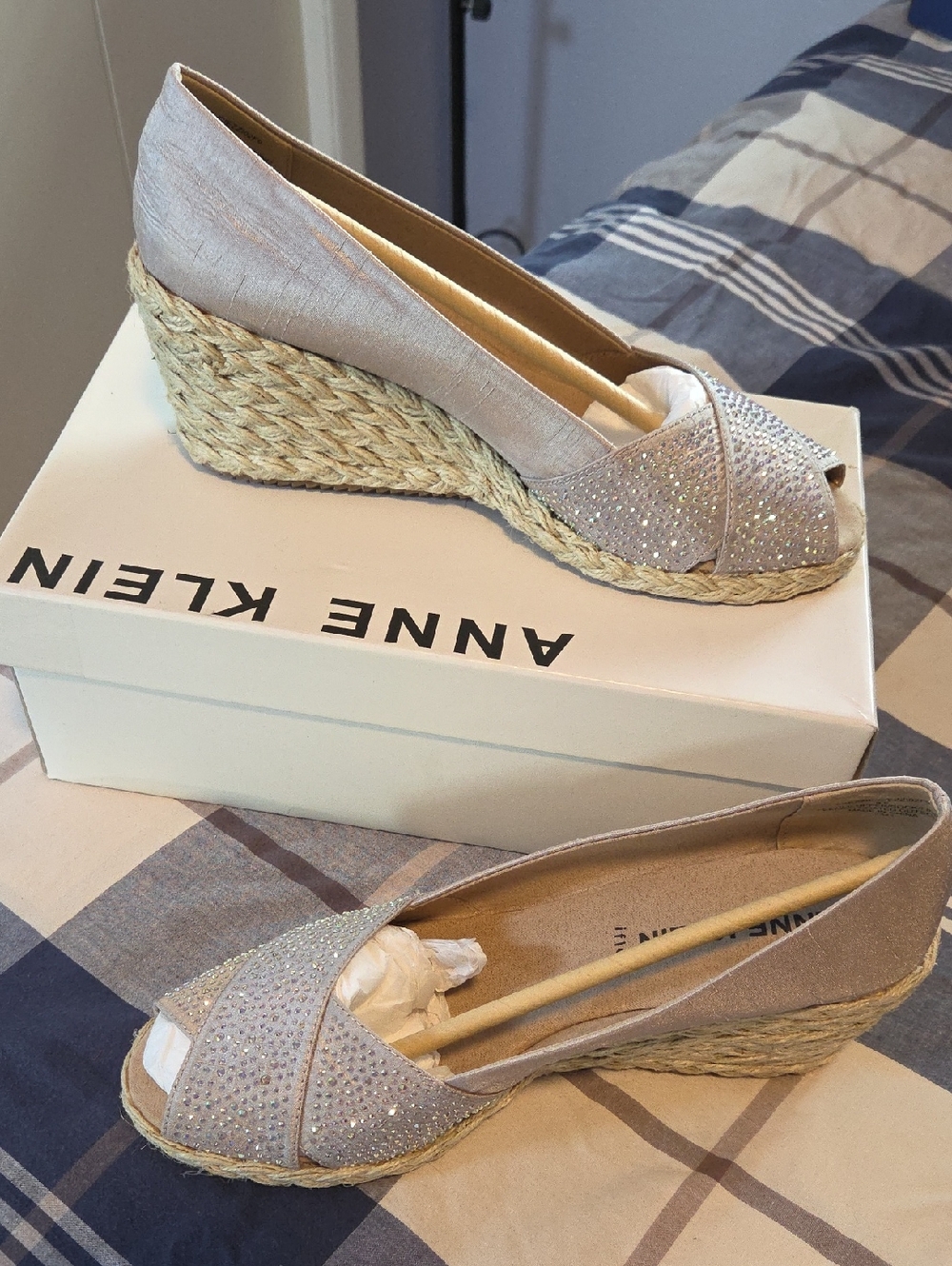 Anne Klein Champagne Espadrille Wedge Peep-Toe Sandals